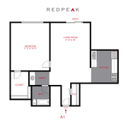 Floor plan for 1 bed, 1 bath, 646 sqft